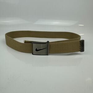 Y2K Nike Canvas Belt Brown Webbed Adjustable Swoosh Silver Tone Buckle